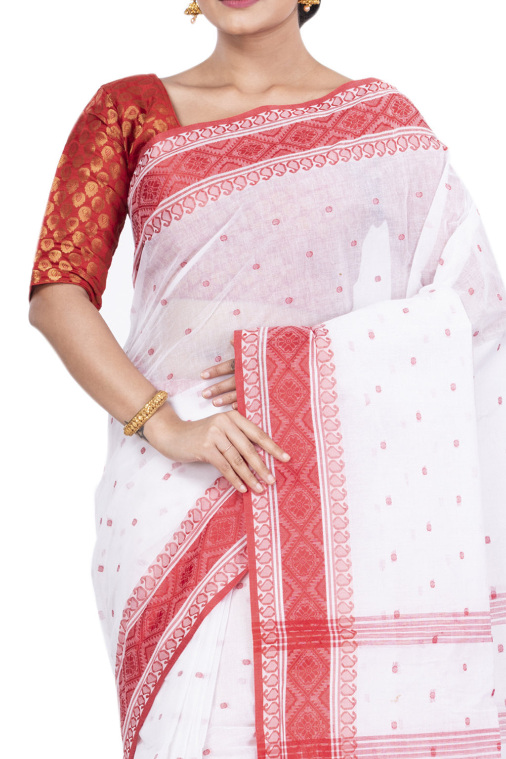 Red Pure Cotton Boysko_Tant Tant Saree (845)